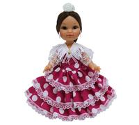 Folk Artesanía Bambola regionale collezione di 25 cm con vestito tipico Andaluza Fenicotteri Andaluza Andaluza con Fiore Spagna (Rosa Lunar Bianco)