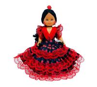 Folk Artesanía Bambola Serenina Mª Salute 35 cm con fiore collezione andalusa o fiamminga, nuova ed originale. (Nero lunare rosso)