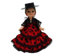 Folk Artesanía Collezione Bambola 25 cm Abito Flamenco andaluso con Capello. Prodotto in Spagna (Abito Rosso con Pois Neri)