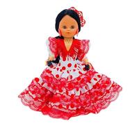 Folk Artesanía Collezione Bambola 35 cm Abito Flamenco andaluso con Pettine. Prodotto in Spagna (Abito Rosso con Pois Bianchi)