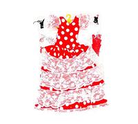 FOLK Artesanía Set vestito da bambola 40 cm. Sintra, Simona classico regionale tipico Andaluza Flamenca con pettinini, campanelle e scarpe. Bambola non inclusa (Rosso Lunar Bianco)