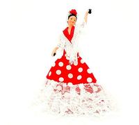 Folk Artesanía Tipica bambola spagnola porcellana modello andaluso o flamenco 28 cm nuovo e originale Made in Spain (vestito rosso pois bianchi)
