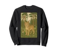 Folk Style Lynx in Forest - Wild Nature Design Felpa
