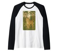 Folk Style Lynx in Forest - Wild Nature Design Maglia con Maniche Raglan