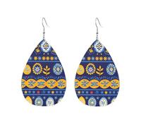 Folk Style Pattern On Dark Blue Background Orecchini In Pelle A Forma Di Goccia Squisito Orecchini Da Donna In Finta Pelle Innovativi Ciondolo Con Pendente A Goccia Per Feste Matrimoni