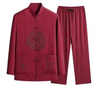 FOLKFOLD Completo etnico da uomo ricamato a maniche lunghe, A03 Rosso, L