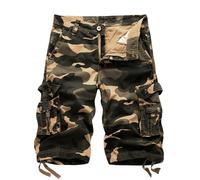 FOLKFOLD Pantaloncini da lavoro casual da uomo a 5 punti, mimetico, multitasche, lunghezza media, cachi, 46
