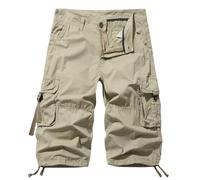 FOLKFOLD Pantaloncini da lavoro da uomo estivi larghi a 7 punti multi-tasca casual di media lunghezza, cachi, 52