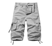 FOLKFOLD Pantaloncini da lavoro da uomo estivi larghi a 7 punti multi-tasca casual di media lunghezza, Grigio chiaro, 46