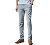 FOLKFOLD Pantaloni casual da lavoro professionali da uomo slim dritto sottile plaid, Grigio chiaro spesso, 50