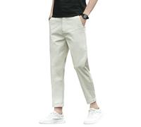 FOLKFOLD Pantaloni casual da uomo estivi sottili nove decimi sottili dritti in seta di ghiaccio versatili comodi, Beige, 44