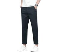 FOLKFOLD Pantaloni casual da uomo estivi sottili nove decimi sottili dritti in seta di ghiaccio versatili comodi, Nero , 46