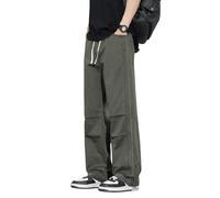 FOLKFOLD Pantaloni casual dritti da uomo estivi in cotone sottile gamba larga crescente versatile americano alla moda abbigliamento da lavoro, Esercito-en8, L