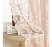 FOLKSIDE Tende in pizzo rosa cipria, lunghe 213 cm, 2 pannelli, stile vintage, con motivo floreale francese, tende trasparenti per soggiorno, camera da letto, tende vittoriane con tasca per asta,