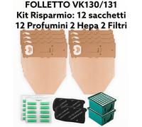 FOLLETTO VK130 VK131 KIT RISPARMIO: 12 SACCHETTI 12 PROFUMINI 2 HEPA 2 FILTRI CA