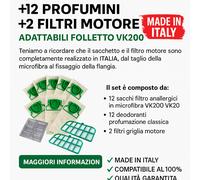 FOLLETTO VK200 220S 12 SACCHI +12 PROFUMINI +2 FILTRI MOTORE MADE IN ITALY COMP