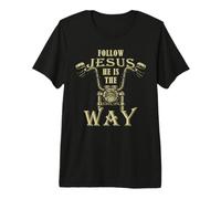 Follow Jesus He is The Way Christian Motorcycle Gospel Biker Maglietta Premium