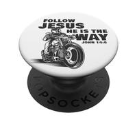 Follow Jesus He is the Way Christian Motorcycle Gospel Biker PopSockets PopGrip Adesivo