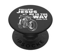 Follow Jesus He is the Way Christian Motorcycle Gospel Biker PopSockets PopGrip Adesivo
