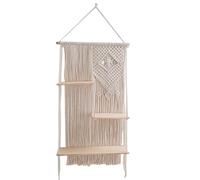 FOLODA Appendiabiti intrecciato a mano, 3 ripiani, in legno, in corda di cotone, da parete, per case coloniche, salotti, camere da letto, decorazioni per la casa