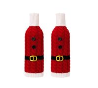 FOLODA Confezione da 2 coperture natalizie a righe per bottiglie di vino a maglia, maglione per decorazione natalizia, maglioni lavorati a maglia, Cintura rossa, Bellezza di massa