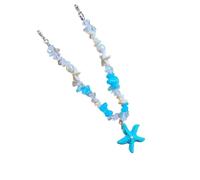 FOLODA Elegante collana di perline blu costiera con stella marina o conchiglia dettagli gioielli per il collo da donna Lady Sea Star collo catena, One Size, come descritto, come descritto