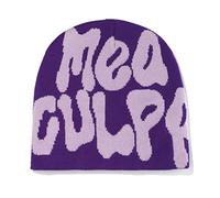 FOLODA MEA Culpa Beanies Dupes Skull Cap Y2K Skullies Lettera Stampa Cappello lavorato a maglia Slouchy Lettera Stampa Berretti, Viola, Taglia unica