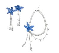 FOLODA Set di gioielli geometrici floreali collana regolabile e orecchini pendenti blu disegni minimalisti orecchini di pietra
