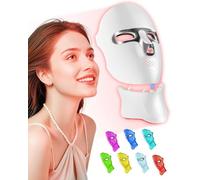 FOLOKE Maschera per terapia con luce rossa a LED per viso e collo, 7 colori, ricaricabile tramite USB-C, portatile, per casa/viaggio/yoga (argento brillante)