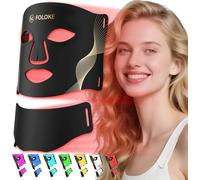 FOLOKE Maschera per terapia della luce LED per la cura della pelle, maschera per il viso e il collo a LED rossa, lunghezza d'onda per uso domestico, cura della pelle avanzata resa facile (nero)