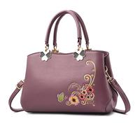 FOLOVEYA Borsa a Mano Piccola Donna Con Ricami Floreali - Elegante Borsetta a Spalla in Pelle PU - Tracolla per Shopping, Lavoro, Incontri - Crossbody Viola C
