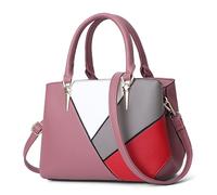 FOLOVEYA Borsa Donna Borsa a Mano Abbinata a Colori Alla Moda Borsa a Tracolla Firmate Borsetta Borse a Spalla PU Pelle per Shopping Partito Lavoro Incontri Borsa Tote Rosa