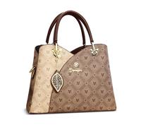 FOLOVEYA Donna Borsa a Mano Elegante Borsa a Tracolla con Squisito Ciondolo Stampa Borse a Spalla Tasche Multiple Borsetta per Shopping Lavoro Viaggio Pelle PU Marrone A