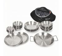 Folpus 18 Pezzi Piatti da Campeggio Piatti da Esterno Stoviglie da Picnic Set da Tavola da Viaggio Acciaio Inox con Padella Manico Ciotole E Piatti Profondi