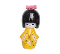 Folpus Bambola Geisha Giapponese Statuetta Ornamentale Miniatura in Kimono Tradizionale con Volto Delicato E Colori Vivaci su Legno Adatta per Collezione, Giallo