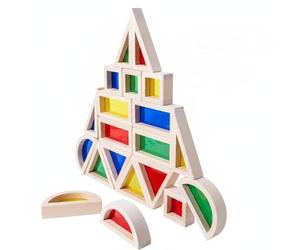 Folpus Blocchi Acrilici per Bambini Blocchetti Costruzione Giocattolo Creativo Set Geometrico Legno E Acrilico Lucido Funzione Consapevolezza Spaziale Adatti a Didattica Steam Giochi Tavolo Casa