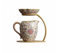 Folpus Brocca in Ceramica Teiera Strainer Supporto Infusione Efficiente Aroma Intenso Materiale Ceramica Adatta per Tavolo da Tè, Beige, Coppetta Loto Colorata