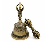 Folpus Campana in Rame Campanella Rituale Campanello Meditazione Campana Cerimoniale con Base Svasata E Corpo Inciso Completa di Mazzuolo per Respirazione Profonda Stanza Tranquilla, Medio