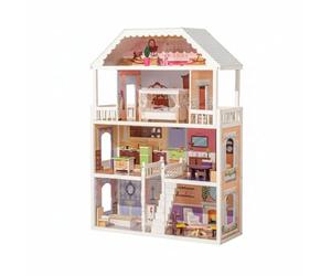 Folpus Casa Delle Bambole in Bambola Giocattolo Playset Arredato Multilivello con Stanze Separate con Mobili Completi in Legno per Fantasia E Interazione Adatta a Bambini Cameretta Asilo Regalo