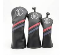 Folpus Coprimazza da Golf Copertura Testa Protezione con Numero in Evidenza Linguetta Superiore Facile Apertura Stretta Tenuta, Nero, Set Da Tre Pezzi Con Strisce Rosse E Blu