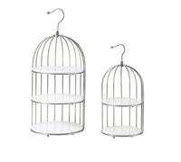 Folpus Espositore Gabbia con Piatti in per Dessert Muffin Pasticcini Buffet Matrimonio Compleanno, Bianco Argento, Gabbia 2 Pezzi