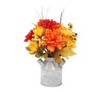 Folpus Fiori Artificiali Autunnali Arrangiamento Floreale con Vaso Ferro Composizione Finta Materiale PP Tessuto Adatti a Soggiorno Sala Pranzo Matrimonio Fe, Stile C