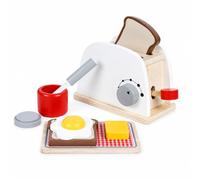 Folpus Frullatore Giocattolo in Legno per Bambini Mixer Cucina Finto Set da Banco Manopole Che Girano Maniglia Mobile Fantasia Culinaria Sviluppo Abilità , Tostapane Bianco