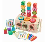 Folpus Giocattolo Educativo Geometrico in Legno per Bambini con Scatola Seleziona Forme Ruote a Ingranaggi E Pioli Vernice all’Acqua E Bordi Arrotondati, Frutta
