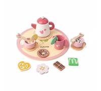 Folpus Gioco di Ruolo Bambini Set Tè per Bambini Teiera Tazze Cucchiaini Piattini in Legno Dolcetti Gioco Realistico di Merenda Tatto Confortevole E Solido , Cuore