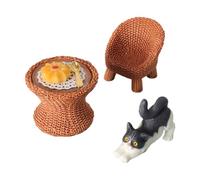 Folpus Miniatura di Un Simpatico Gatto con Modello di mobilio, tavolino e Sedia per Giochi di Ruolo, Modello per progetti Fai da Te, Gatto Che Si Allunga