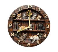 Folpus Orologio da Parete dal Design retrò in Acrilico, Orologio Rotondo con Movimento Silenzioso e Stile retrò, Elementi di Libreria e Gatti, Adatto a Camera da Letto Salotto, 30 Cm