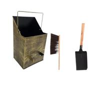 Folpus Secchio per cenere con manico, attrezzo in metallo per, barbecue da patio, stufa, ecc, Spazzola a Pala in Bronzo