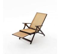 Folpus Sedia Sdraio Pieghevole Poltrona Lettino Chaise Longue Telaio Robusto in Bambù Seduta E Schienale a Trama Rattan Resina, Sedia A Sdraio In Rattan Pieghevole, Versione Allungata