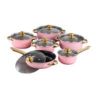 Folpus Set di Pentole in Acciaio Inox Da 6 Pezzi, Composto Da Una Pentola per Zuppa con Manico Ergonomico E Coperchio in Vetro, Adatta a Fornelli a Gas Ed El, Rosa